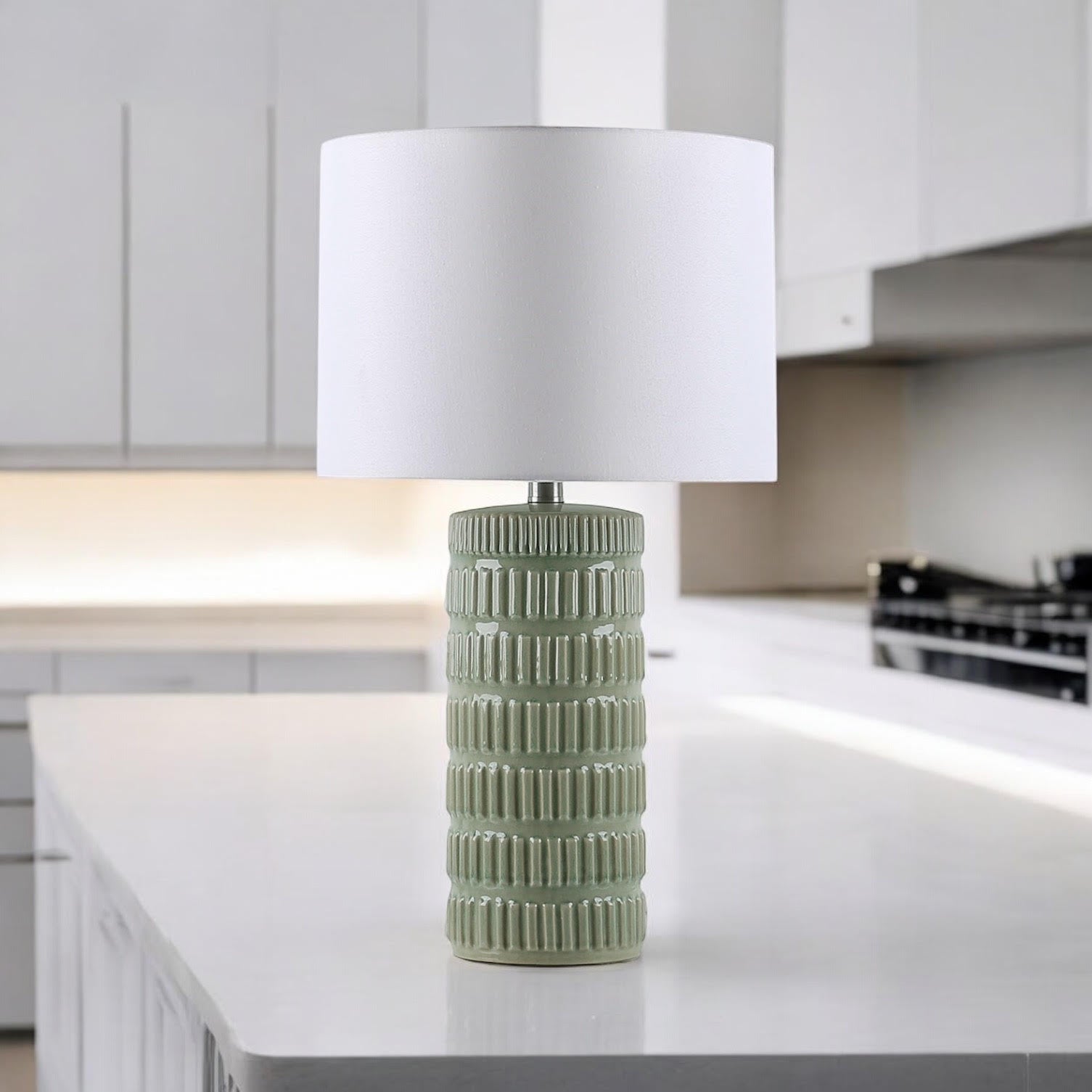 Cream Ceramic Table Lamp with Drum Shade (Floral Vase - 63cm Shade)