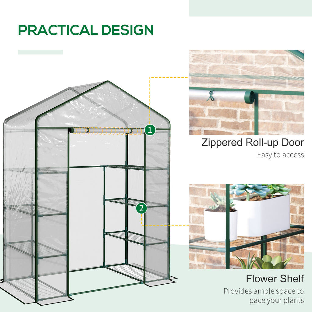 4 Tiers 8 Shelves Metal Frame Walk in Portable Greenhouse 143Lx73Wx195Hcm