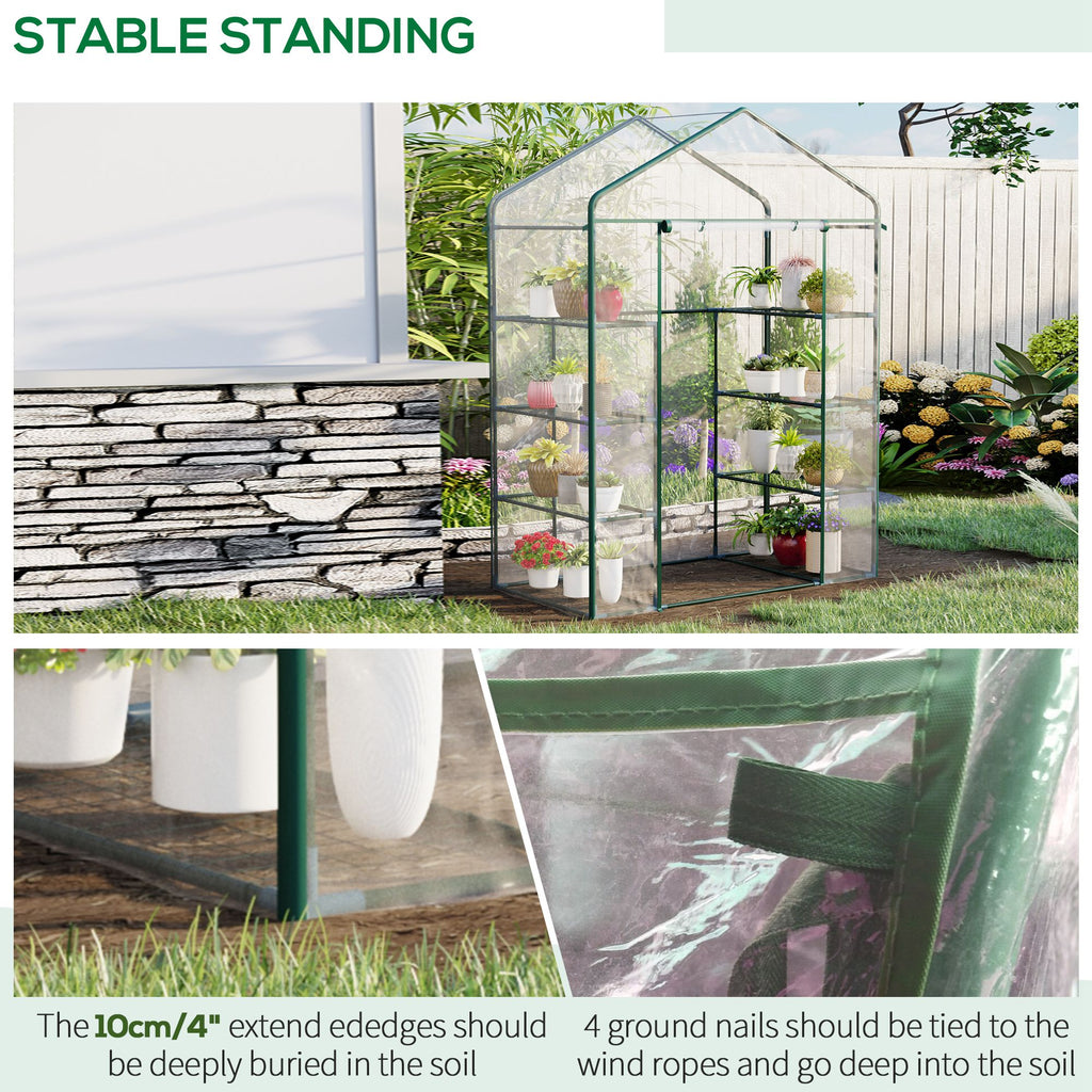 4 Tiers 8 Shelves Metal Frame Walk in Portable Greenhouse 143Lx73Wx195Hcm