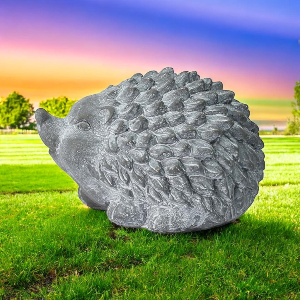 Durable Stone-Look Hedgehog Garden Sculpture (21cm Grey Hedgehog Statue)