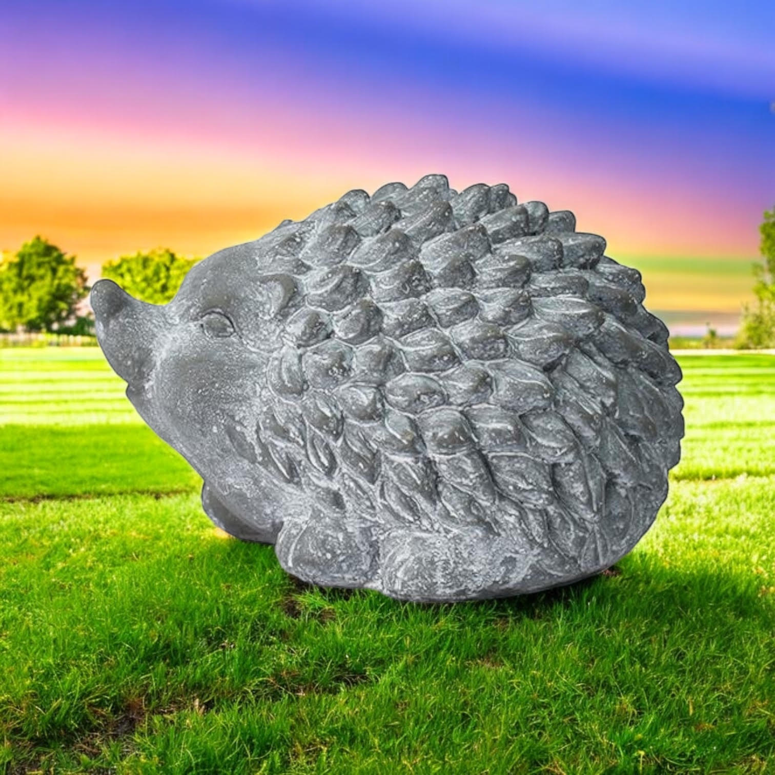 Durable Stone-Look Hedgehog Garden Sculpture (21cm Grey Hedgehog Statue)