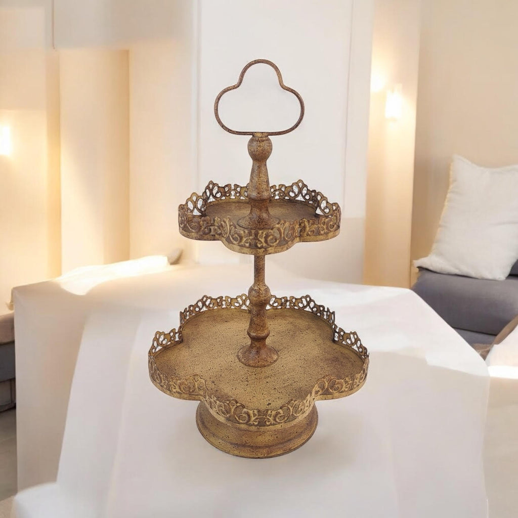 AcaciaHome Rusty 2-Tier 48cm Metal Plant & Cake Stand
