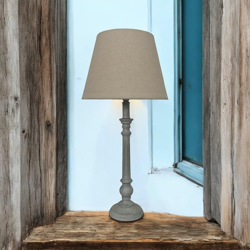 Modern Tall Wooden Washed Table Lamp (32cm Multicoloured with Shade)