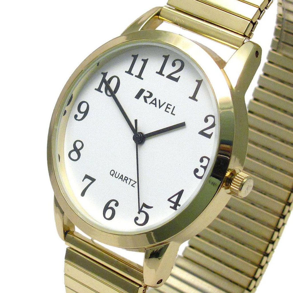 Ravel Men's Bold Number White Dial Gold Expander Bracelet Watch R0232.02.1