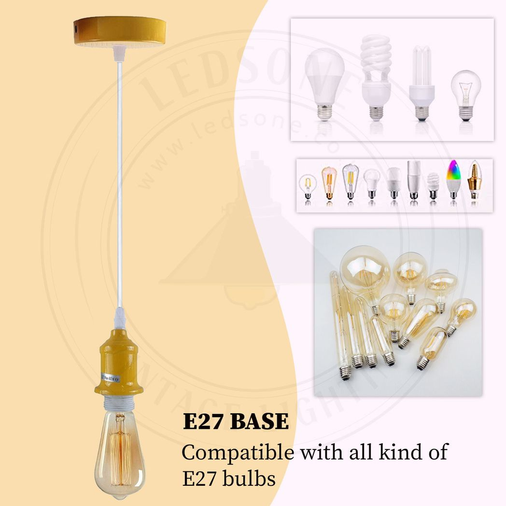 6 Pack Industrial Pendant Light Fitting, Lampshade Addable E27 Lamp White Holder