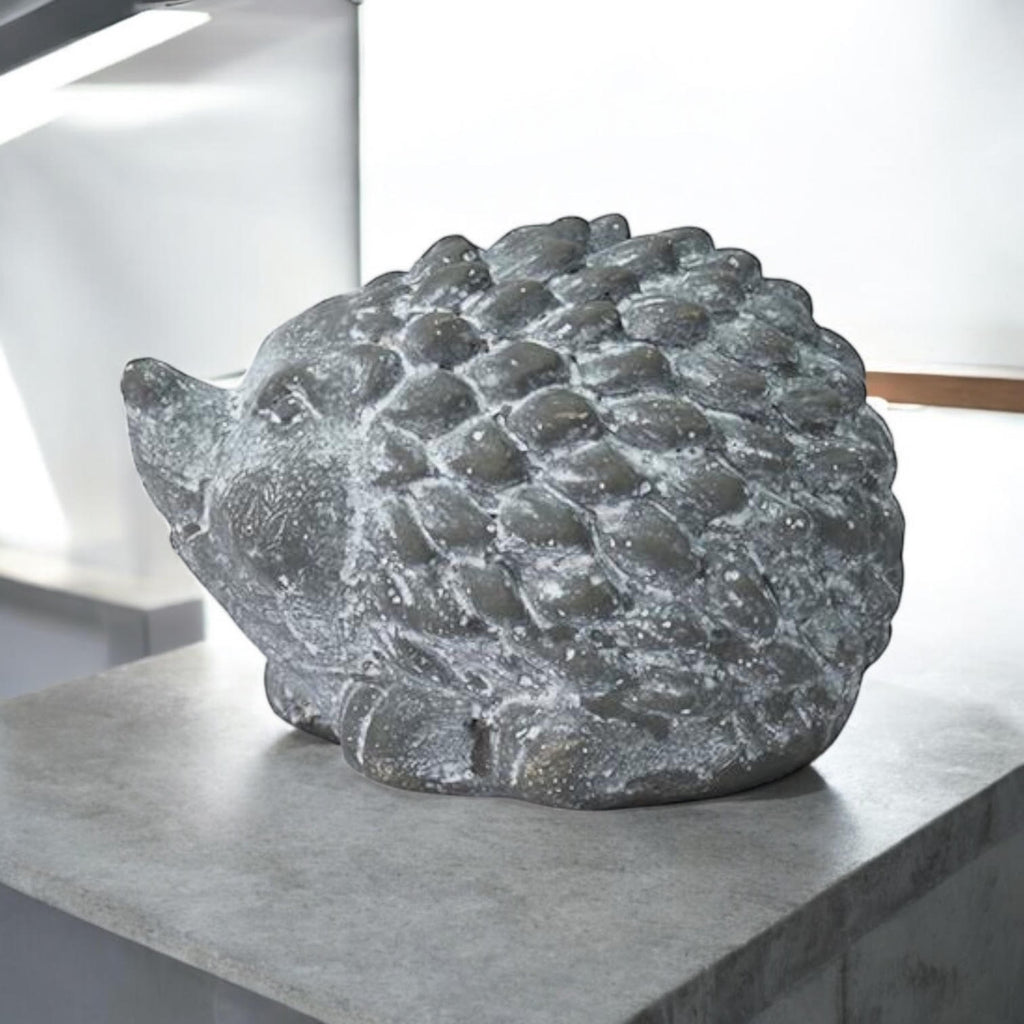 Durable Stone-Look Hedgehog Garden Sculpture (10cm Grey Hedgehog Statue)