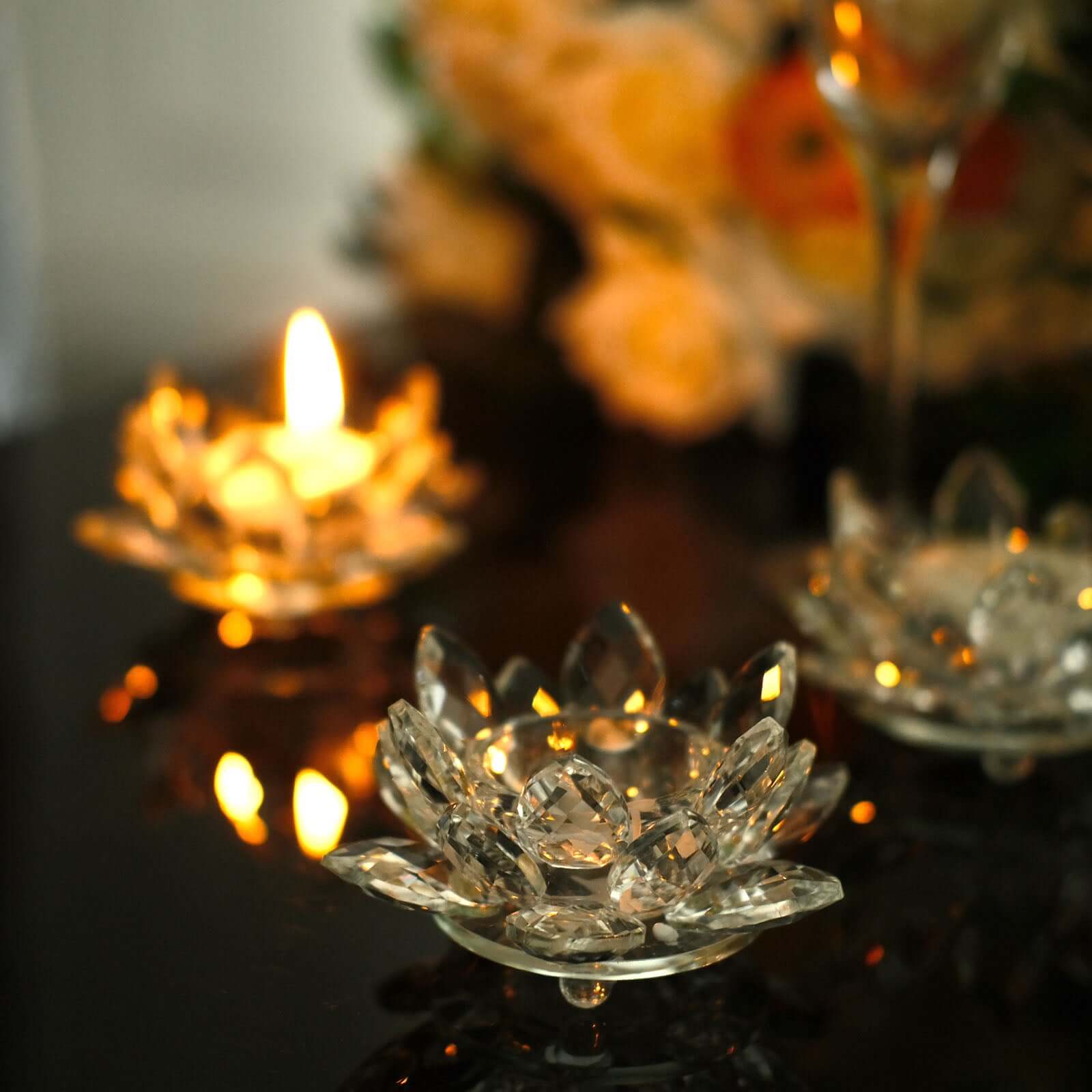 Crystal Glass Lotus Candle Holder