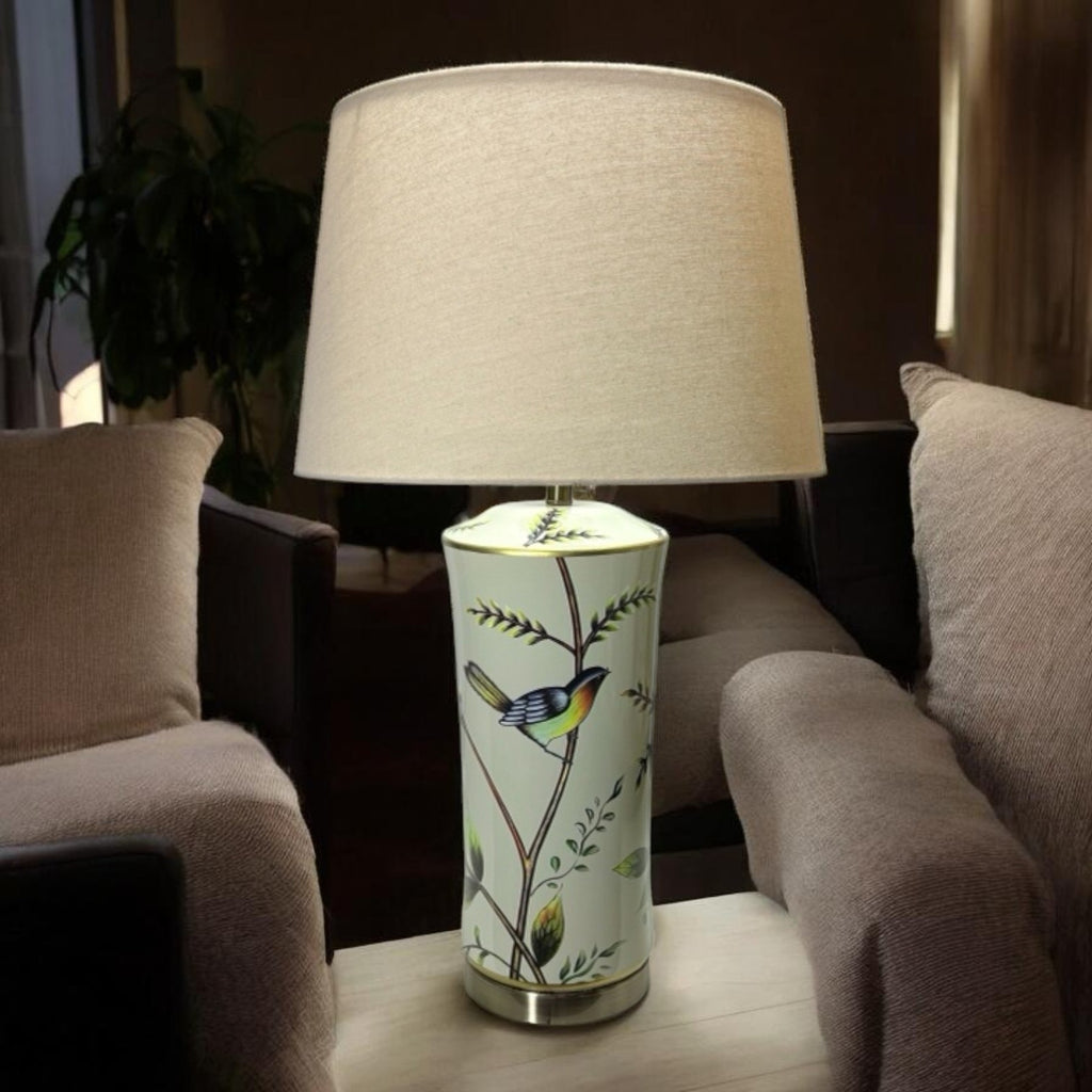 AcaciaHome Modern 51cm Floral Ceramic Table Lamp with White Drum Shade