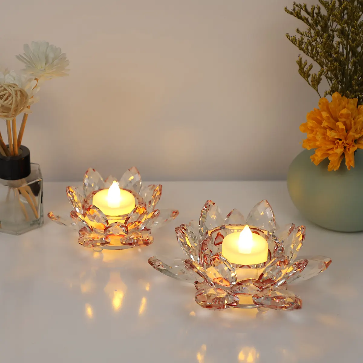 Crystal Glass Lotus Candle Holder