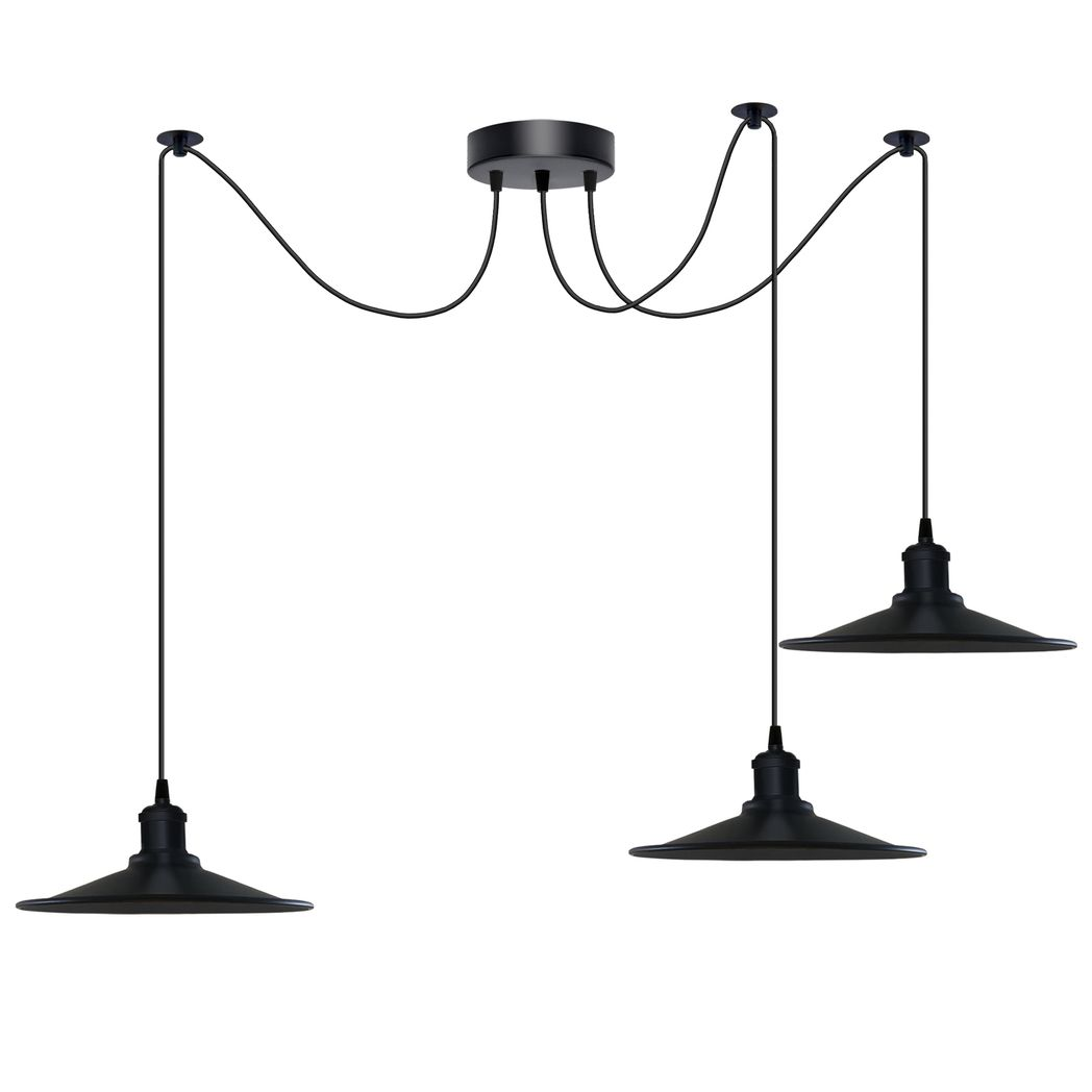 Black Vintage 3 Head Cone shaped shade Ceiling Pendant Light Fitting