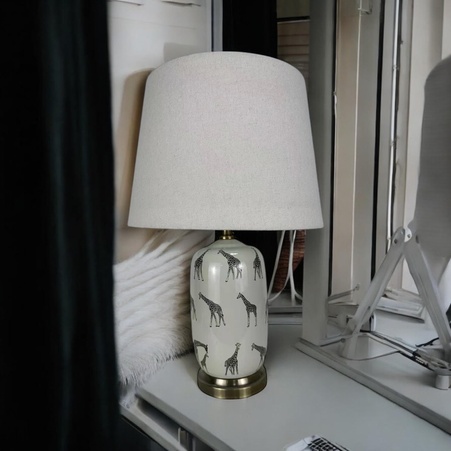 AcaciaHome Oriental Design Large Floral Ceramic Table Lamp with Drum Shade