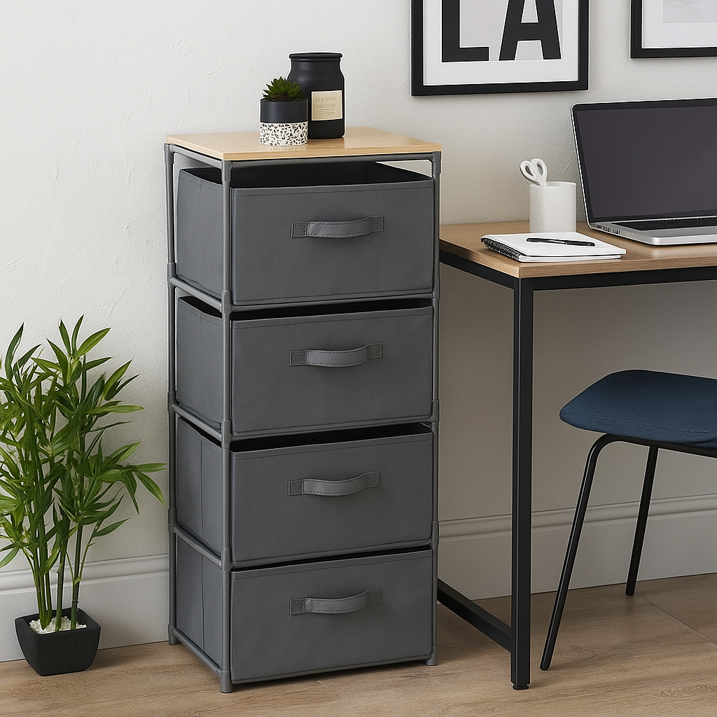 4 Drawer Chest. Drawers feature fabric handles