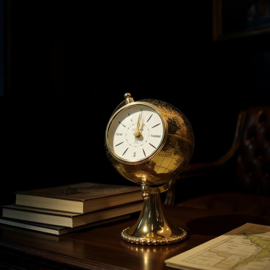 AcaciaHome Black Gold Globe Mantel Clock