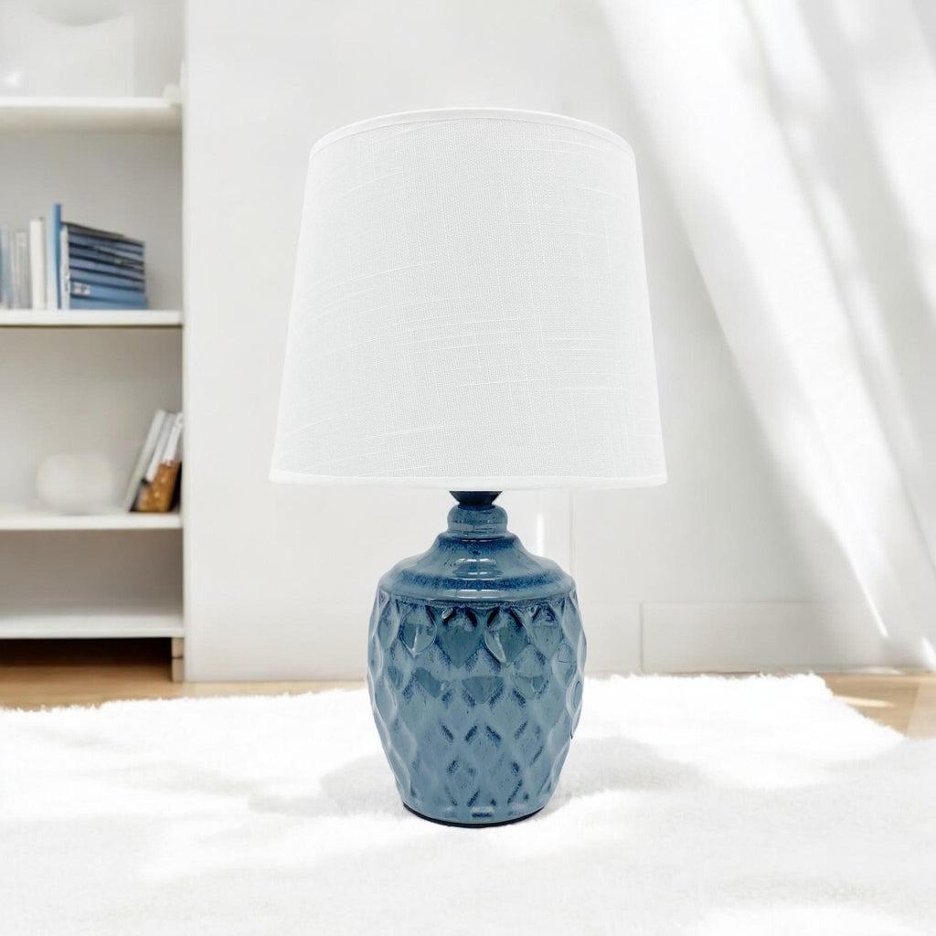 AcaciaHome Sophisticated and Durable 40cm Blue Ceramic Table Lamp with White Drum
