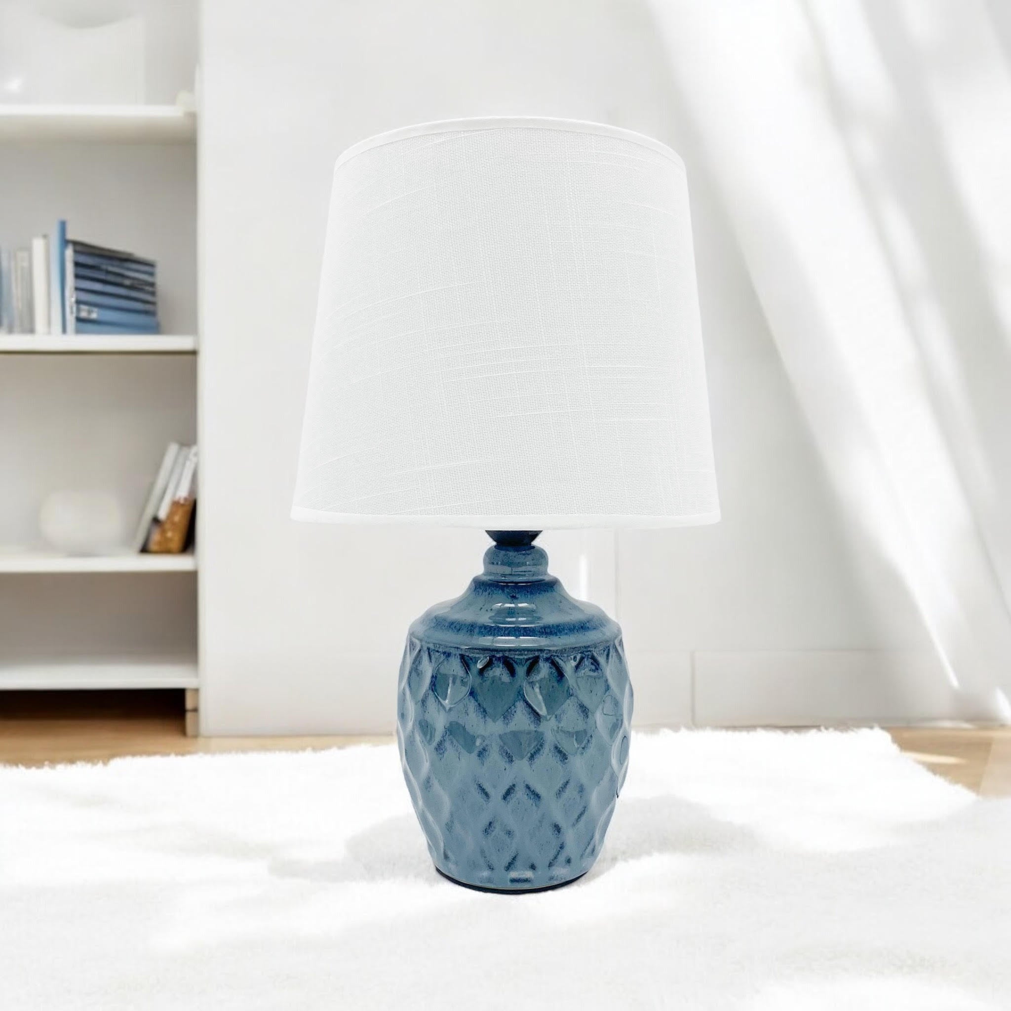 AcaciaHome Sophisticated and Durable 40cm Blue Ceramic Table Lamp with White Drum