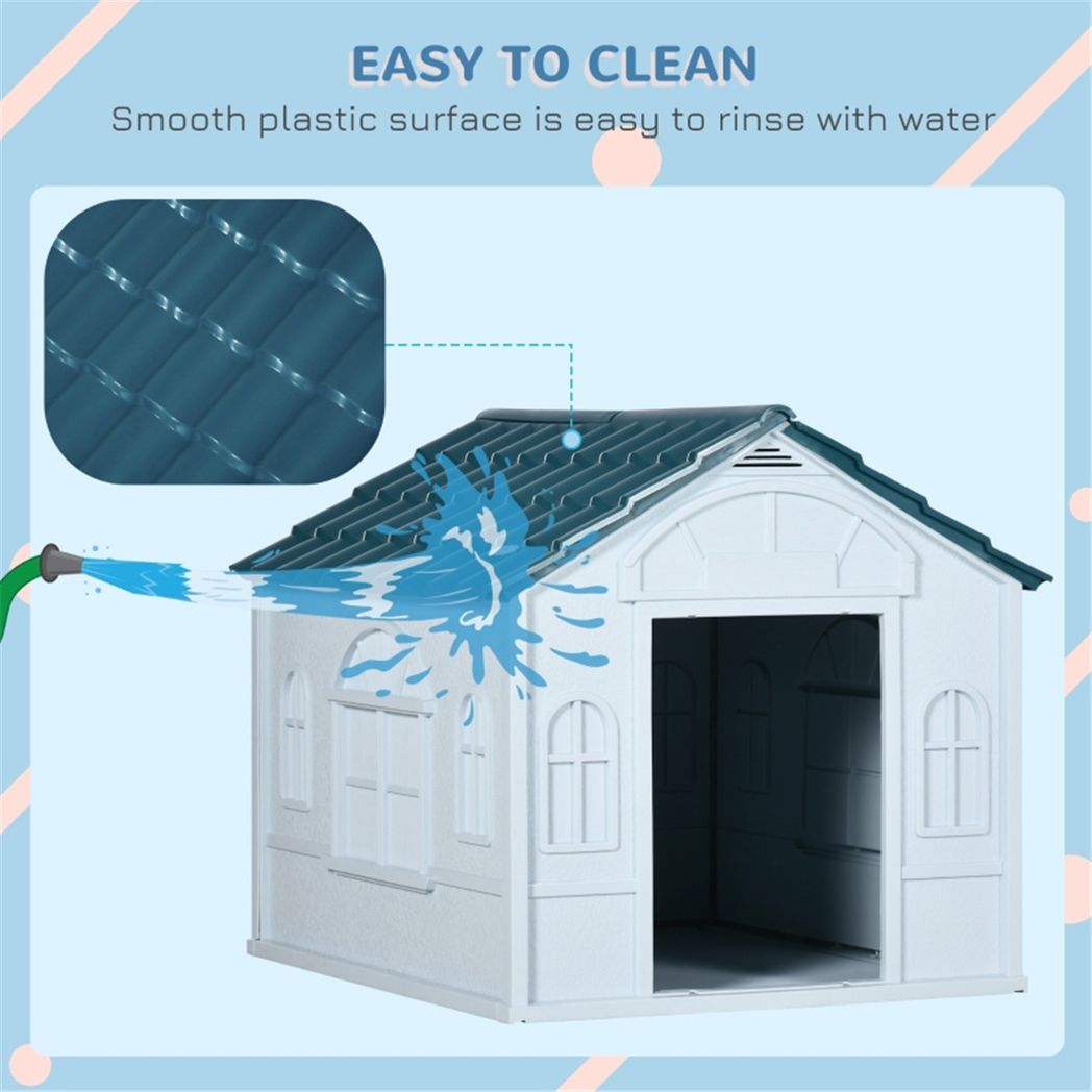 Water-Resistant Plastic Dog Kennel – Blue & White