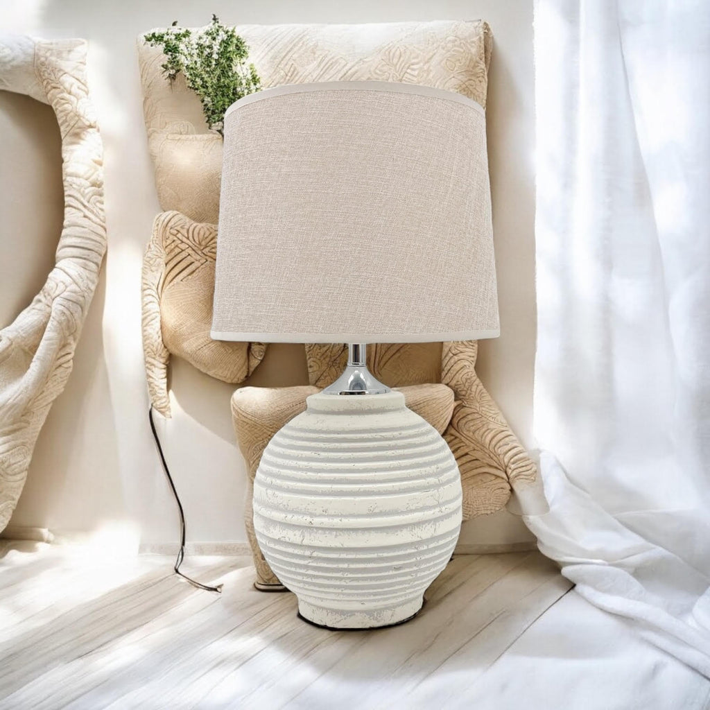 AcaciaHome Elegant Ceramic Table Lamp with Fabric Drum Shade (44cm Cream Lamp)