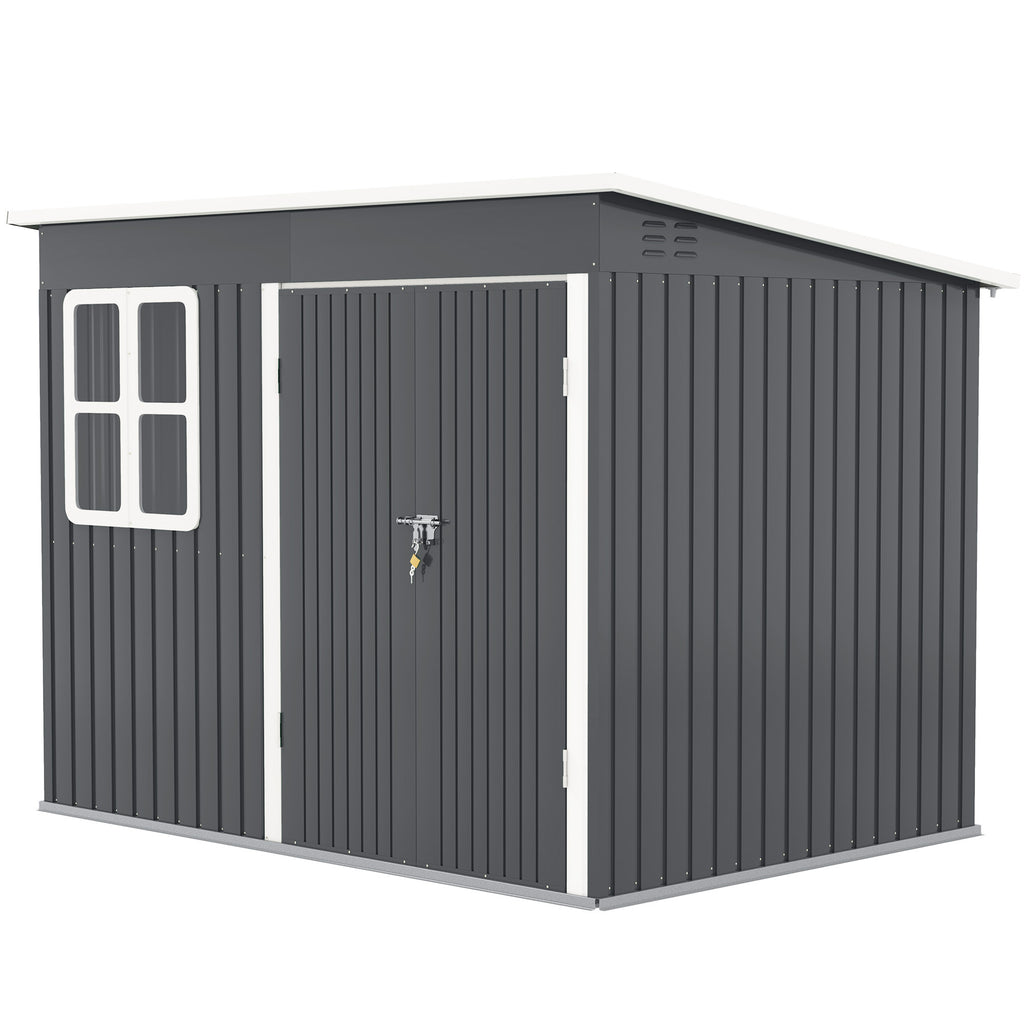 Outsunny 8.5 x 6ft Galvanised Steel Garden Shed with Foundation Kit, Grey