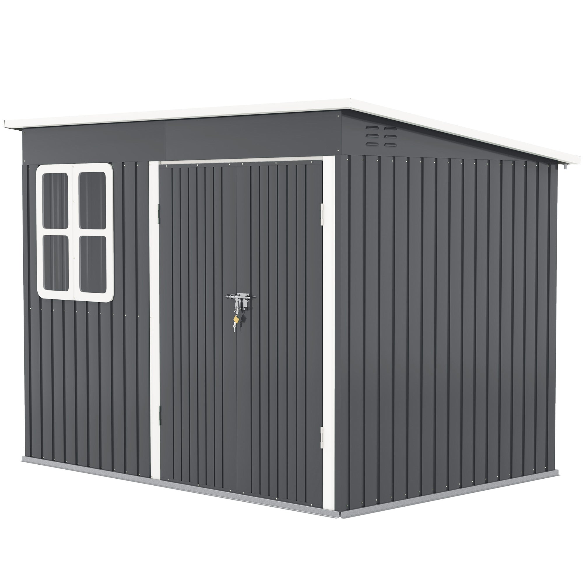 Outsunny 8.5 x 6ft Galvanised Steel Garden Shed with Foundation Kit, Grey
