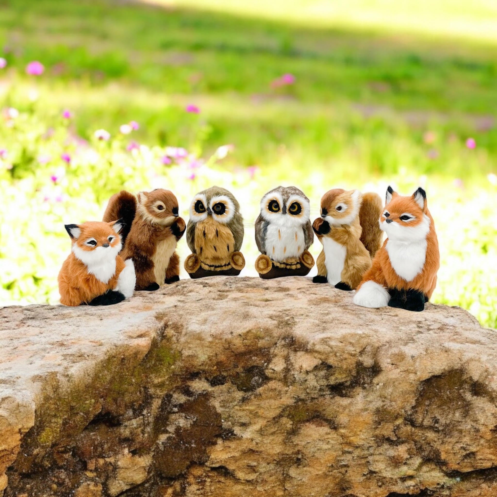 16cm Standing Owl,Fox,Squirrel-6 Asst