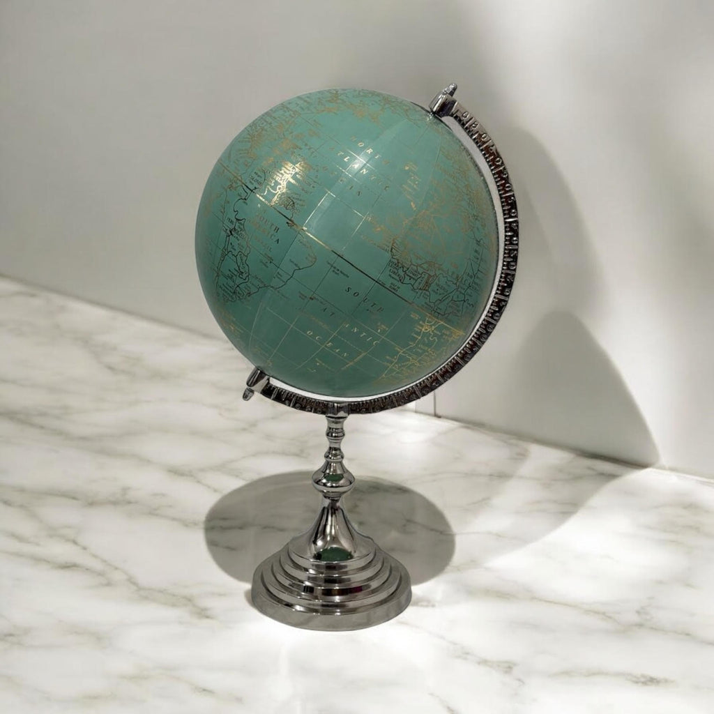 World Globe on Nickel Stand 53cm Tall - 33cm Diameter Map