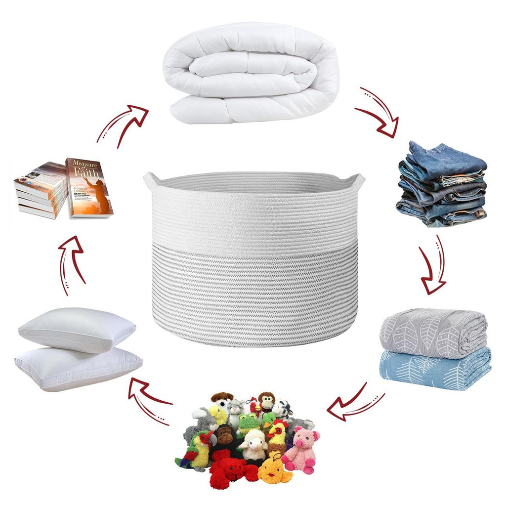 Vinsani Laundry Basket White & L Grey