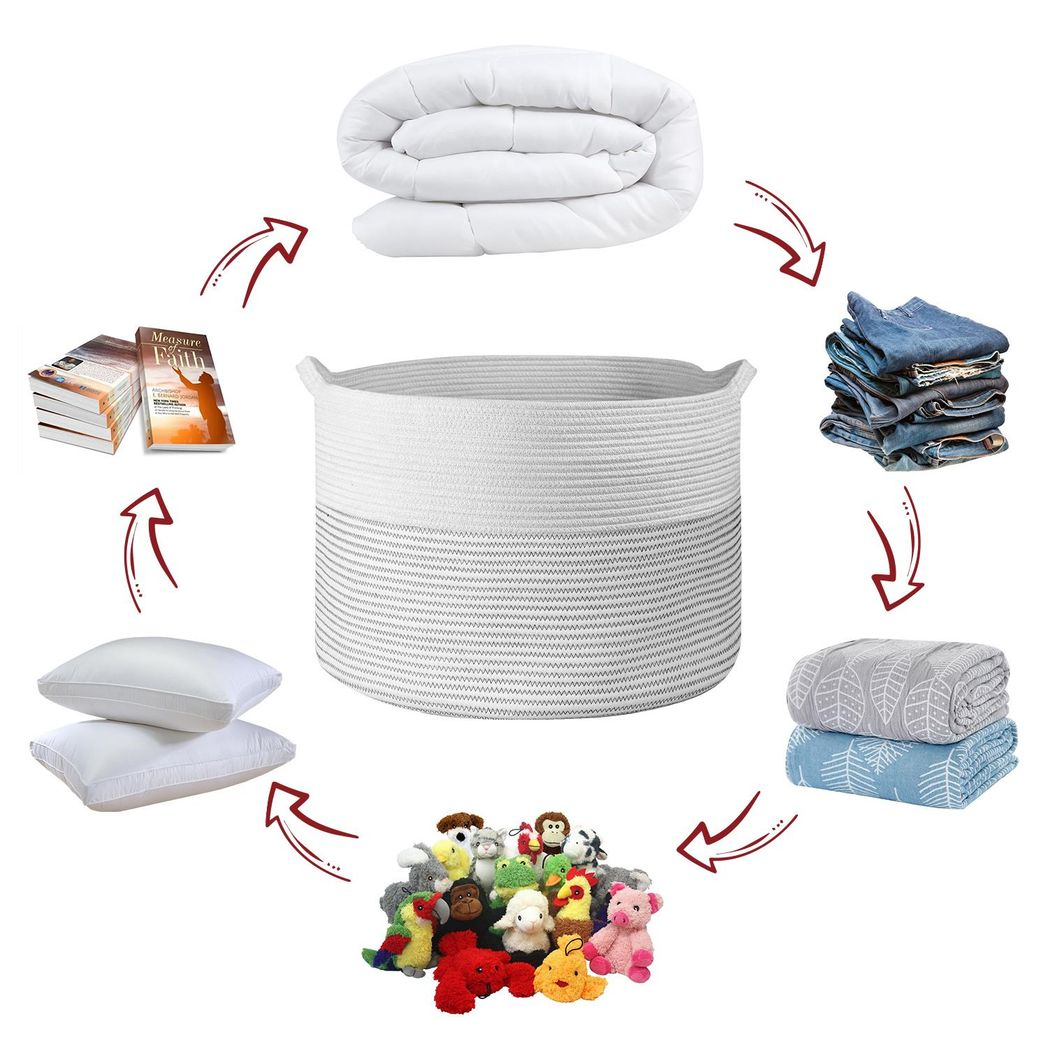 Vinsani Laundry Basket White & L Grey