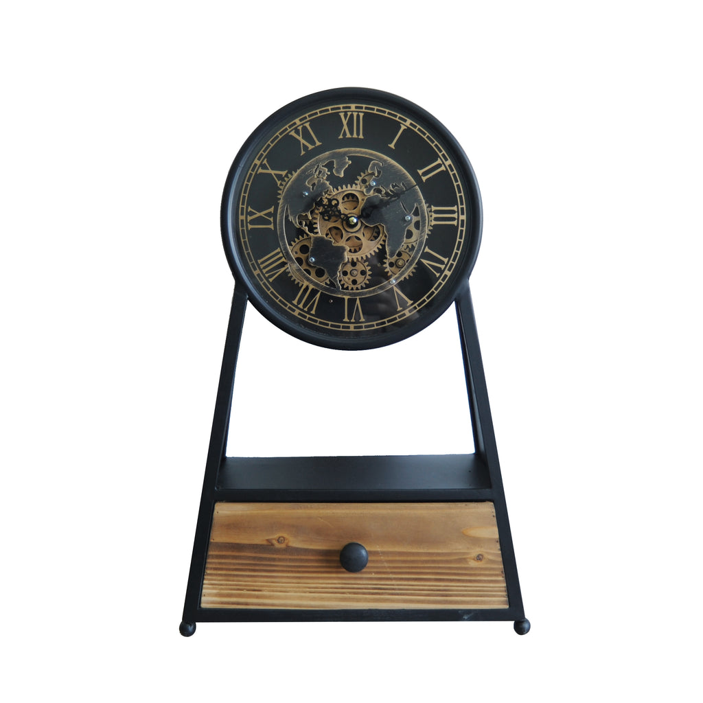 AcaciaHome Sleek Black & Gold Mantel Gear Clock with Silent Sweep