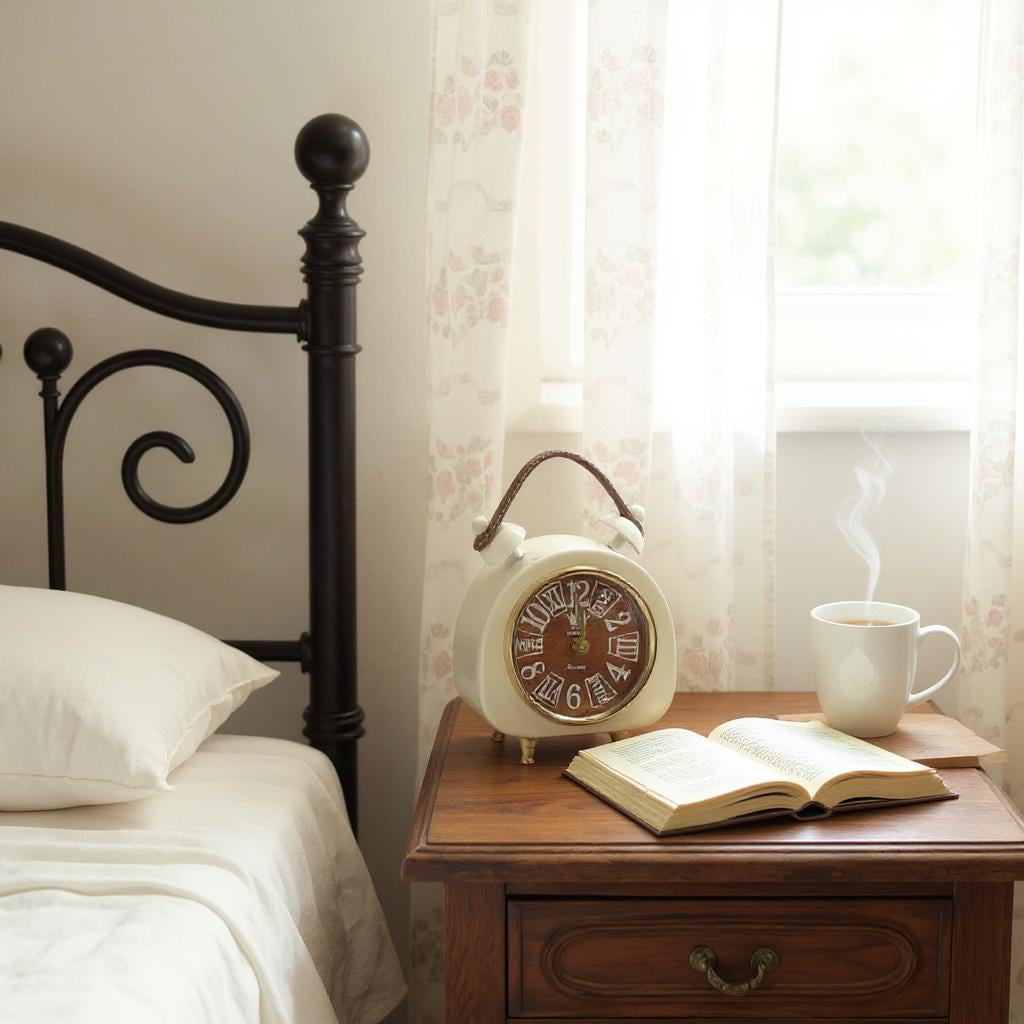AcaciaHome White Cream Mantel Clock