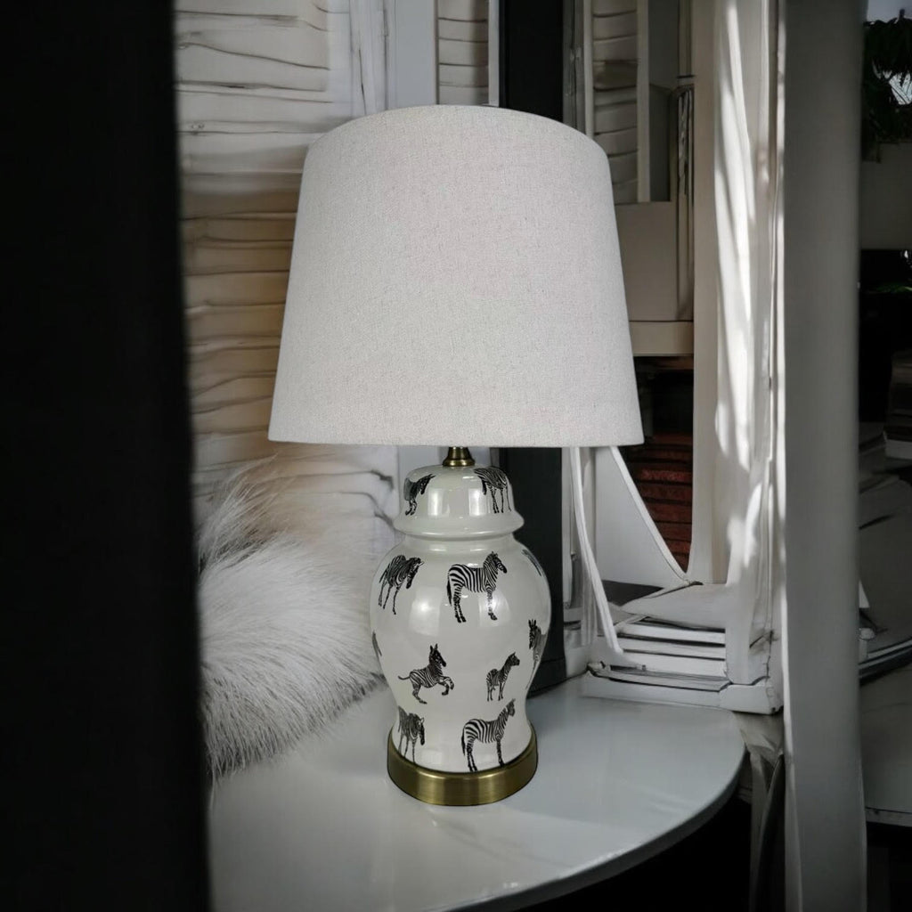 AcaciaHome Oriental Design Large Floral Ceramic Table Lamp with Drum Shade