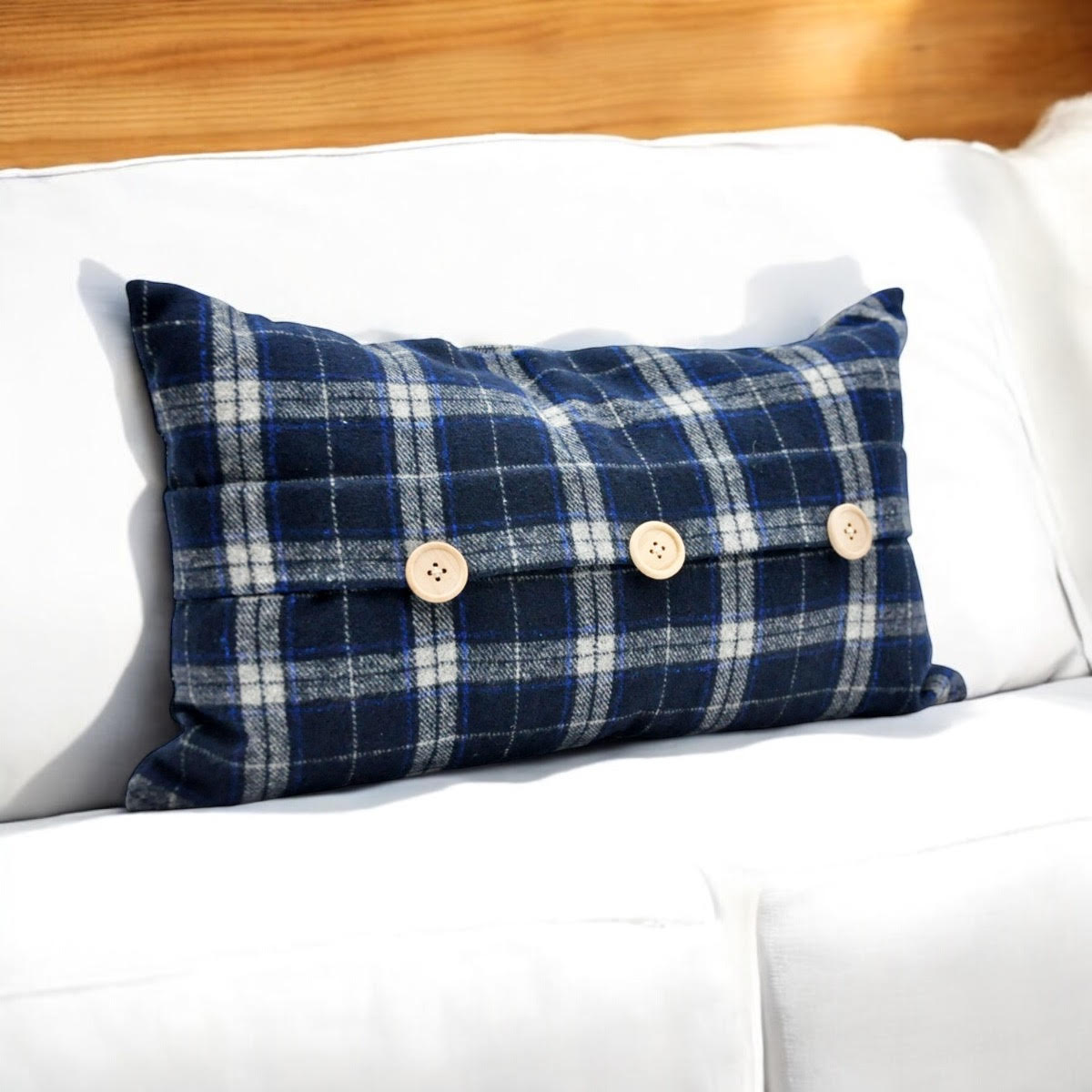 Luxury Tartan Cushion Cover - Elegant & Luxury Blue Checked Velvet, 30 x 50 cm
