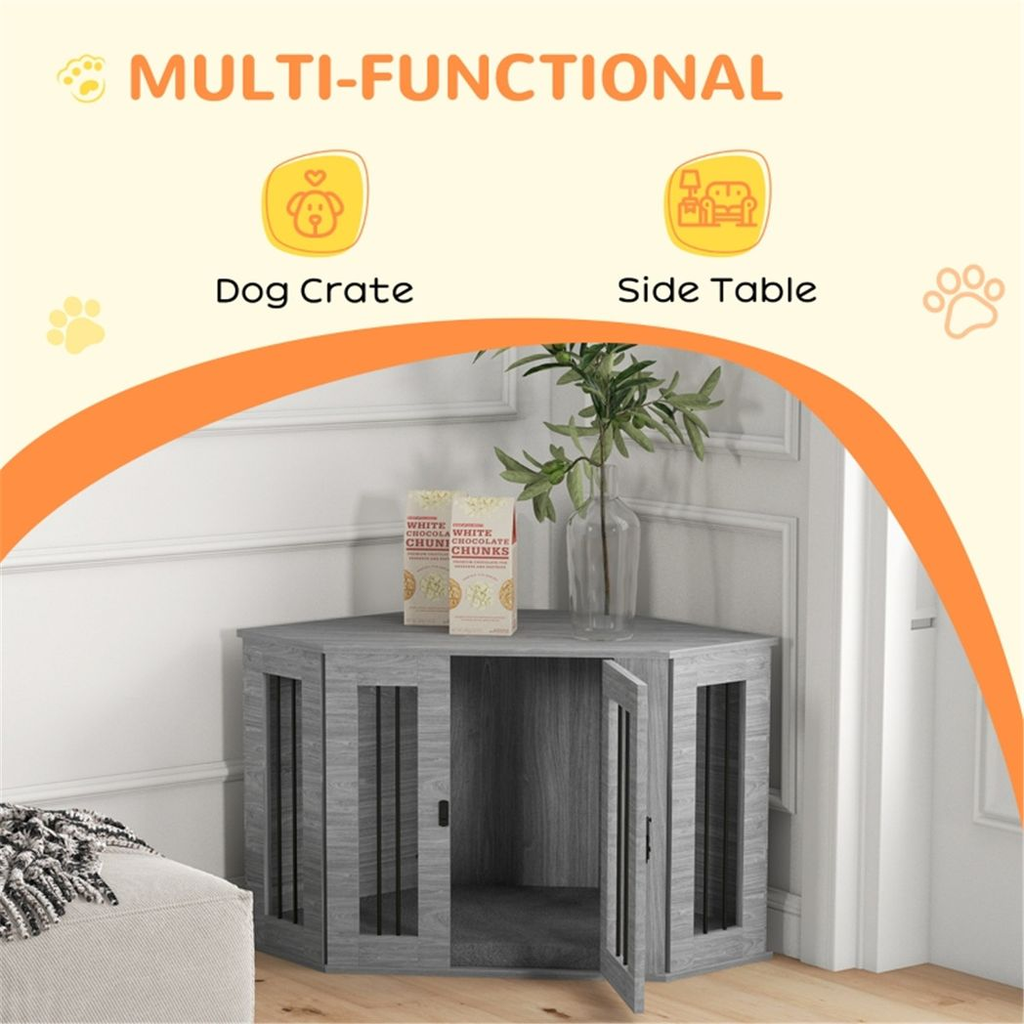 Grey Furniture-Style Dog Crate Side Table – Medium Dogs
