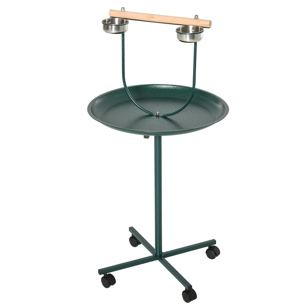PawHut Bird Perch Stand, T-Stand Bird Training with Perch, Wheels, Bowls, Green