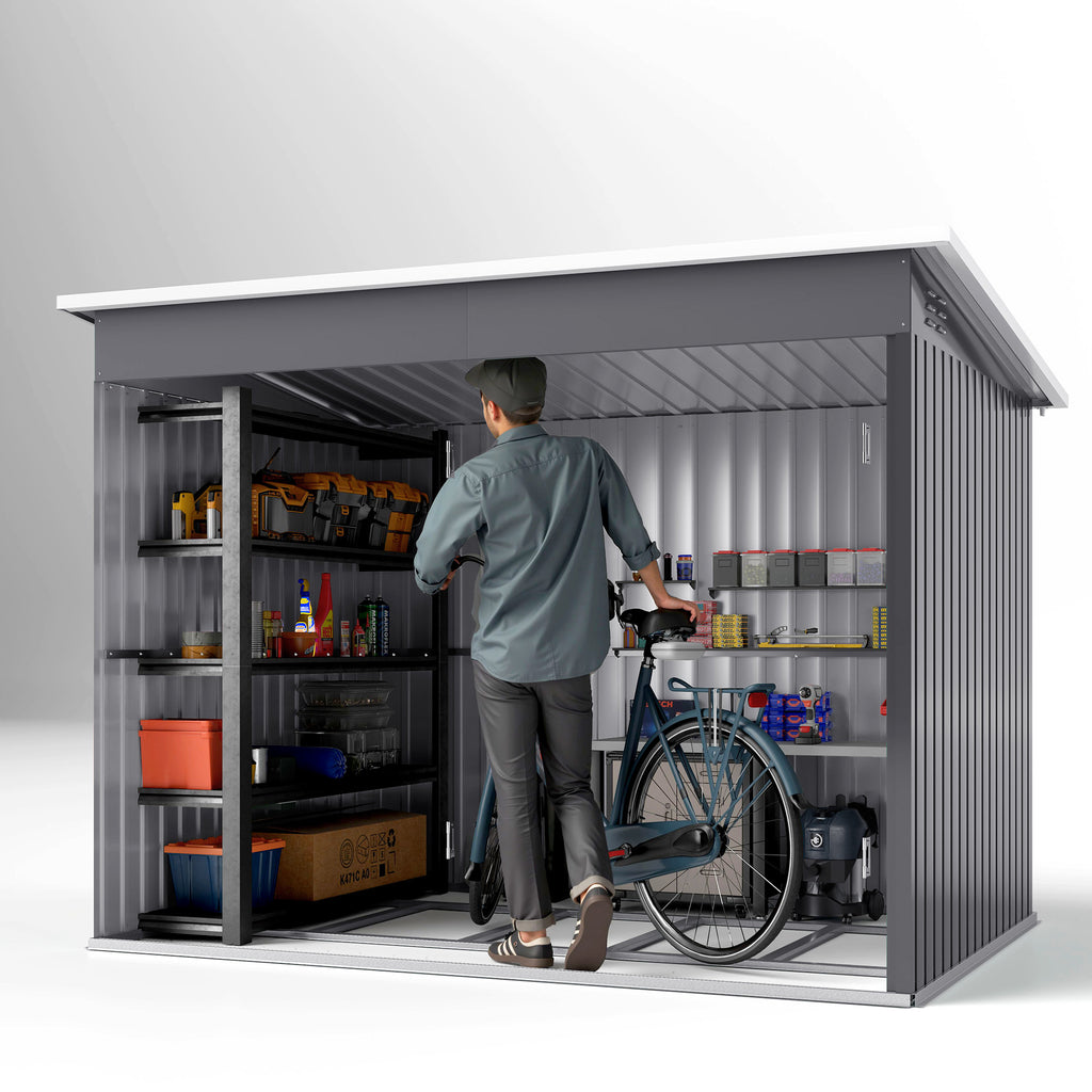 Outsunny 8.5 x 6ft Galvanised Steel Garden Shed with Foundation Kit, Grey