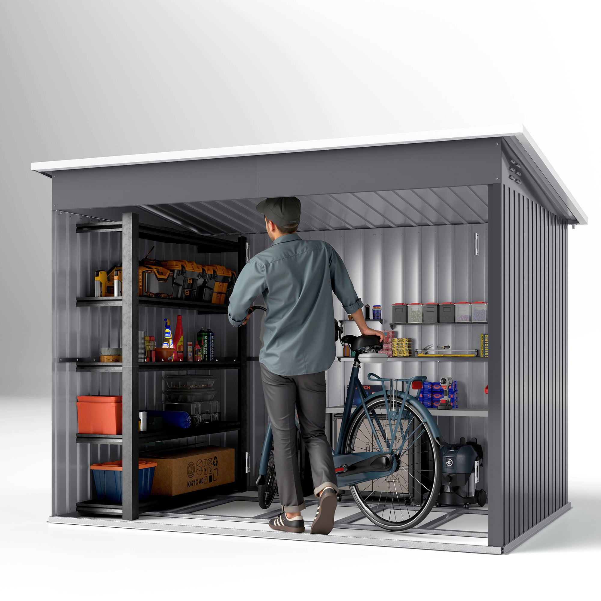 Outsunny 8.5 x 6ft Galvanised Steel Garden Shed with Foundation Kit, Grey