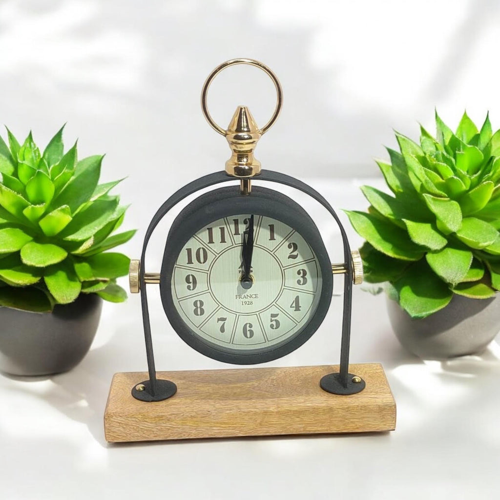 Silent Sweep Black Mantel Clock (23 cm – Arabic Numeral Dial)