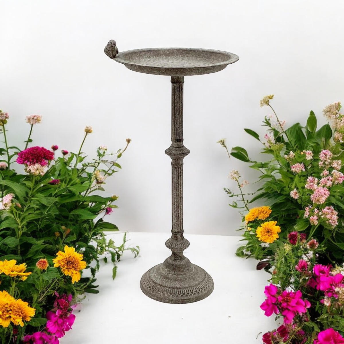 Antique Iron Metal Feeder Birdbath with Hand-Finished Distressed Design