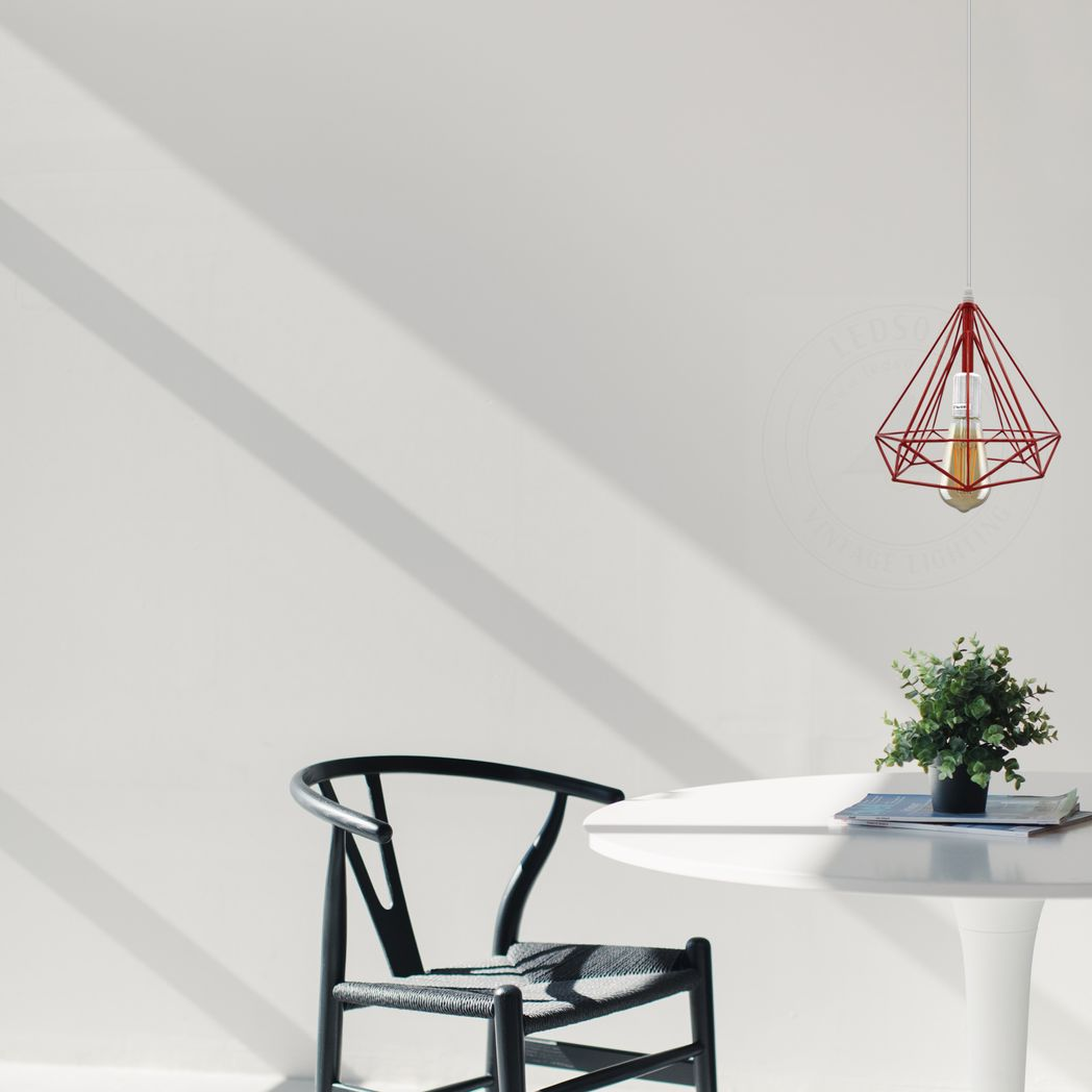 Single Red Vintage Industrial E27 Ceiling Hanging Light Cage Shade Loft Style