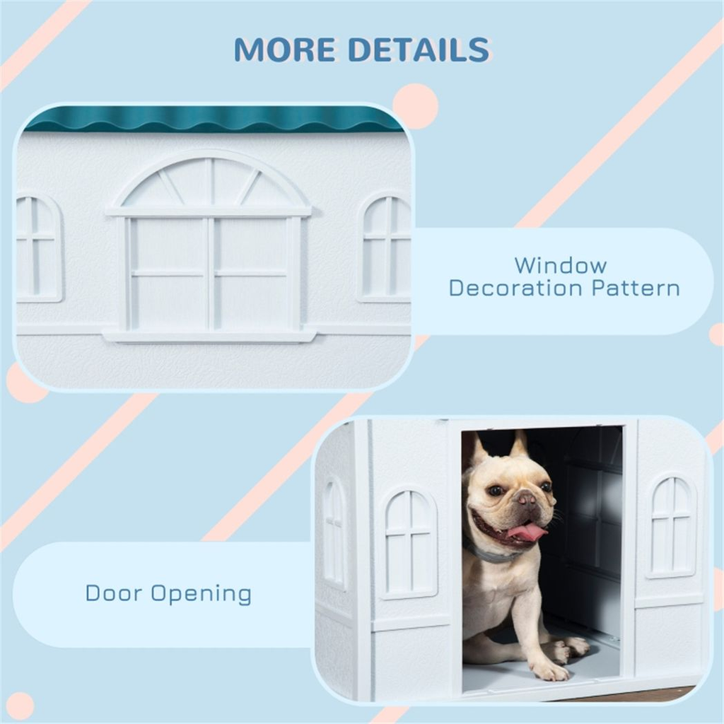 Water-Resistant Plastic Dog Kennel – Blue & White