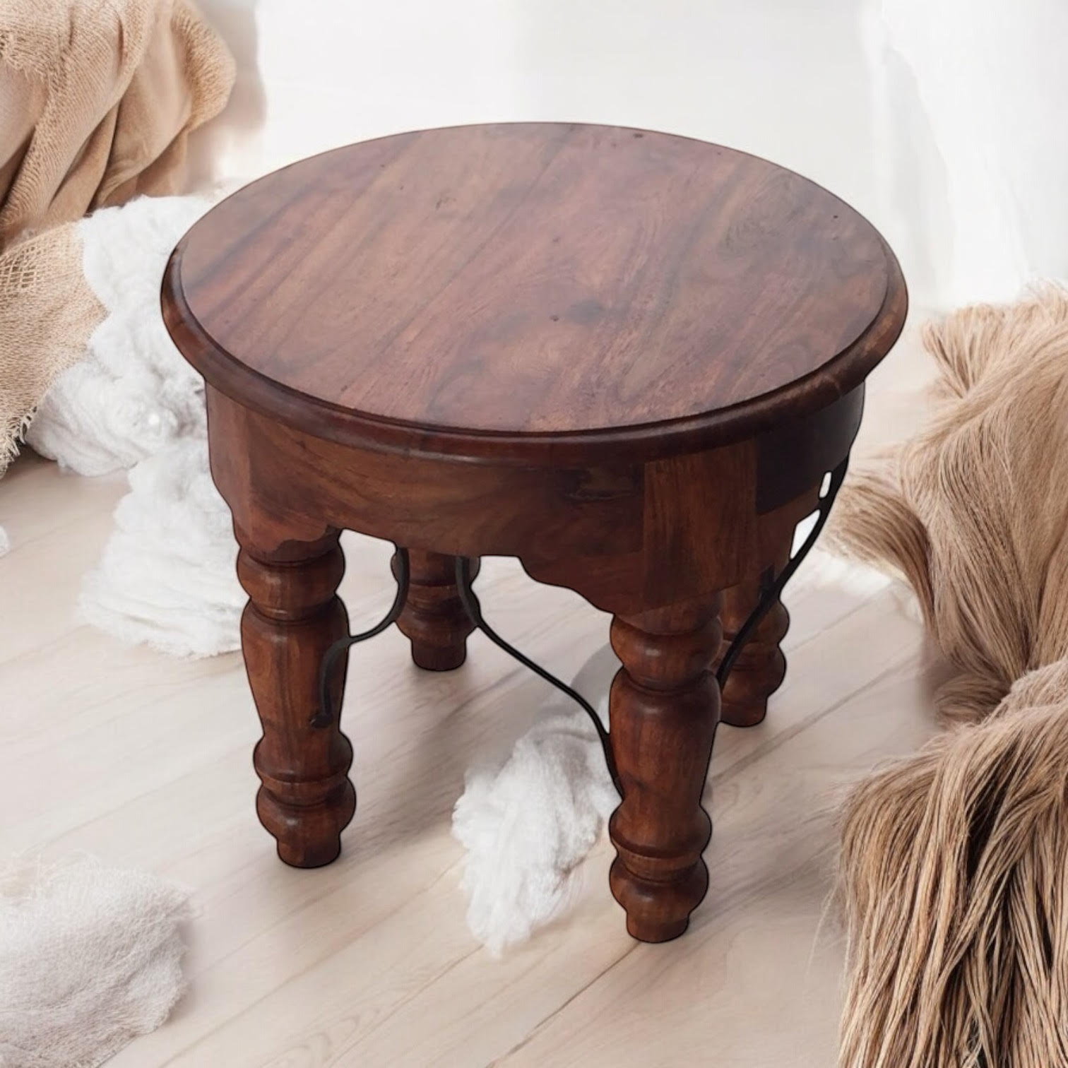 AcaciaHome Durable and Elegant Wooden Round Table (Deep Brown)