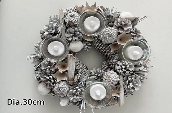 Frosted Wreath Centrepiece with 4 LED Candles