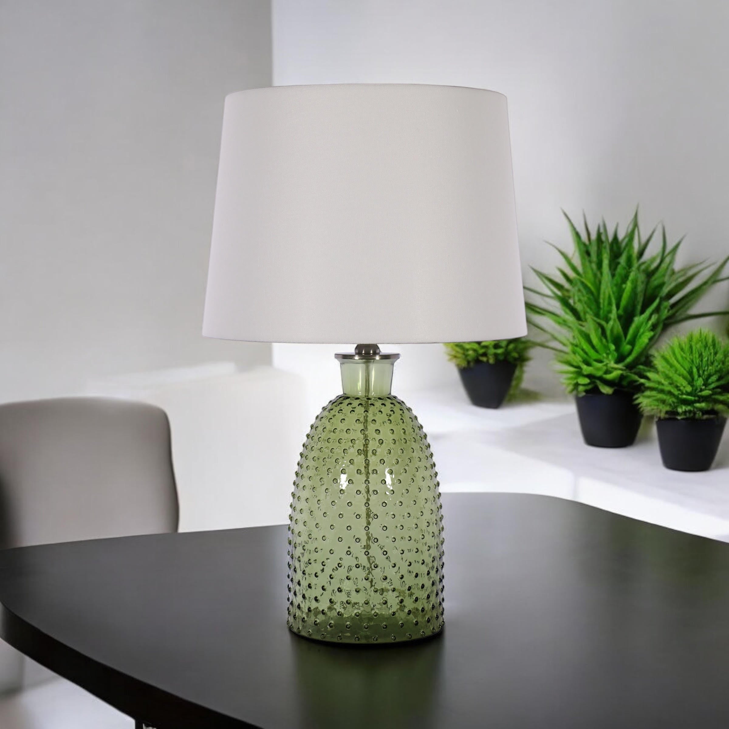 AcaciaHome Cream Ceramic Table Lamp with Drum Shade (Leaf Vase - 63cm Shade)