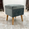 AcaciaHome Living Velvet Ottoman Footstool with Lift-Up Storage (Grey, Square)