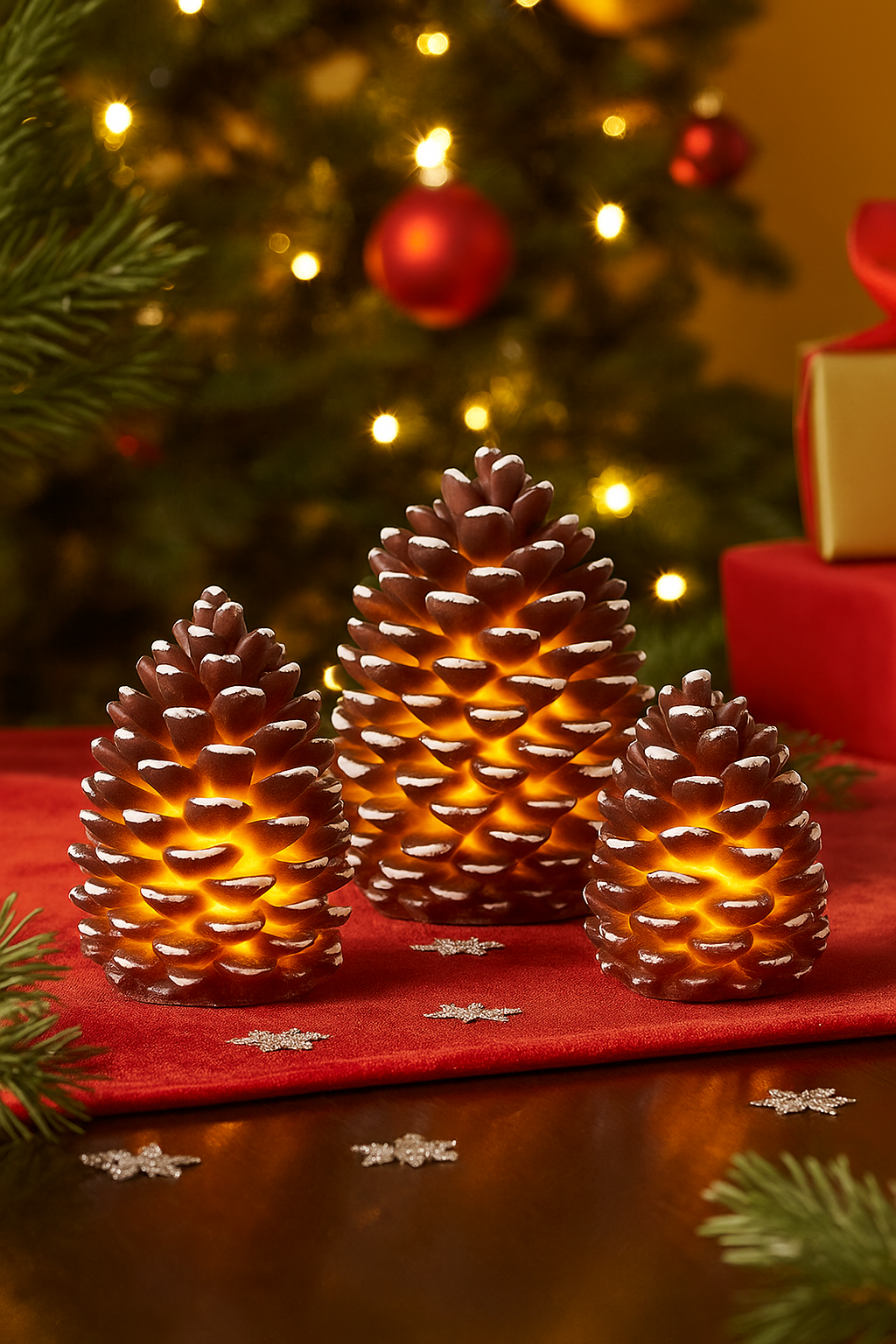 Pine Cone with LED Light set of 3