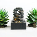 Water Feature Indoor Outdoor LED Fountain (Round Grey Waterfall)