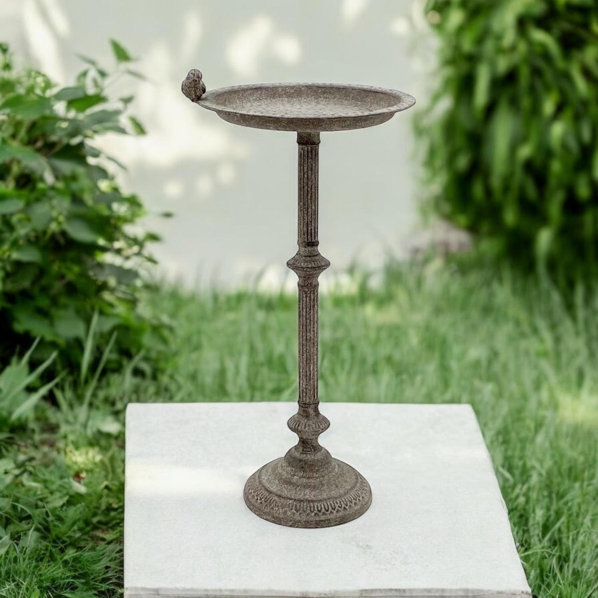 Antique Iron Metal Feeder Birdbath with Hand-Finished Distressed Design