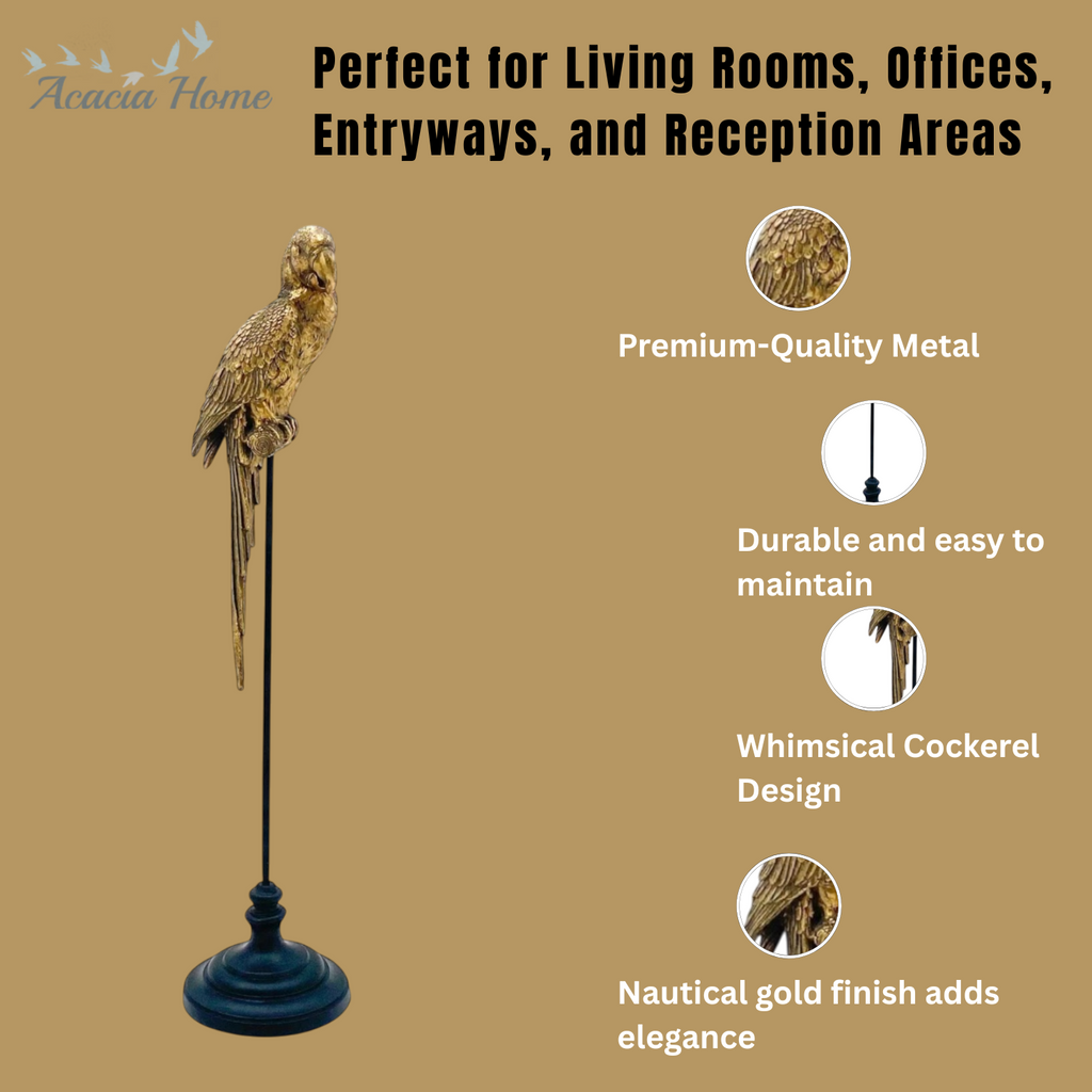 AcaciaHome Modern and Luxurious XL Very Tall Gold Parrot Ornament Sculpture