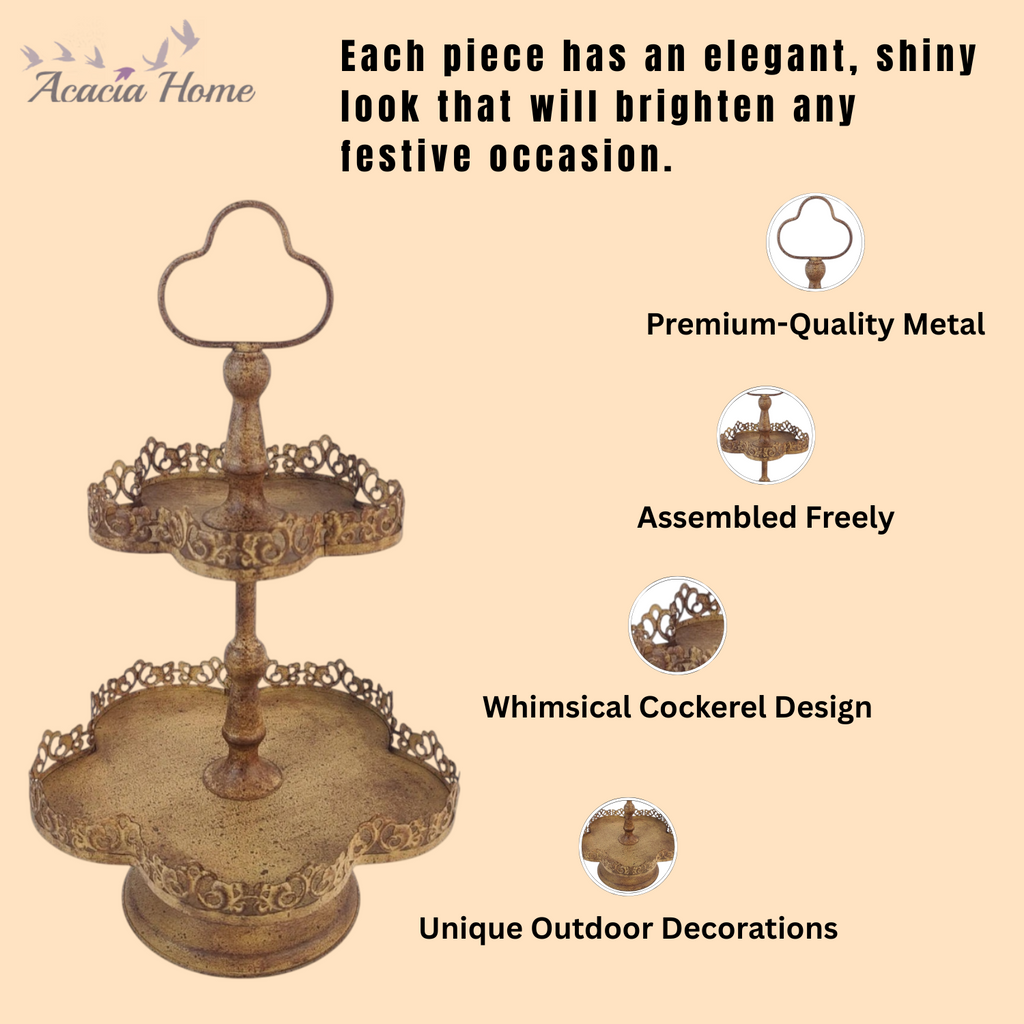 AcaciaHome Rusty 2-Tier 48cm Metal Plant & Cake Stand