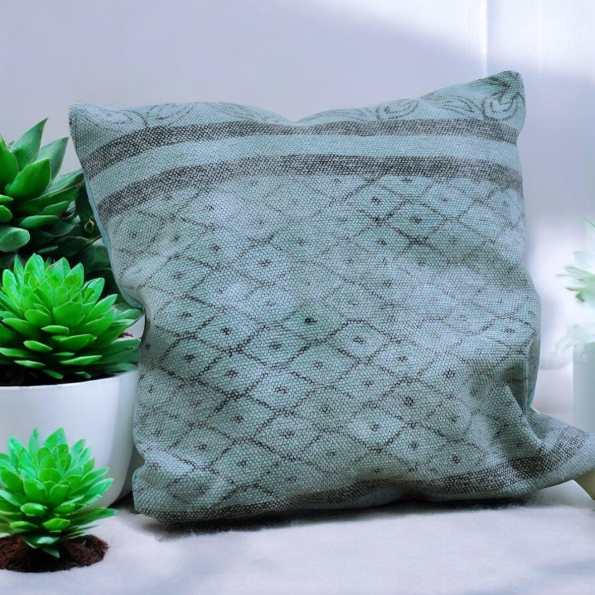 Luxury Stone Washed Green Cushion Cover, 50 x 50 cm – Elegant Home Décor Cushion