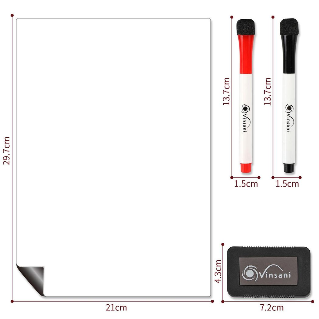 Vinsani A4 Whiteboard with 2 Markers and Eraser